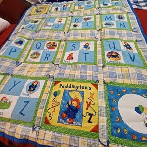 Handmade Paddington Bear Cotton Throw/Crib Blanket 44 x 38 Hand-tied